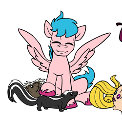 Size: 1100x1100 | Tagged: safe, artist:starponys87, artist:tsitra360, oc, pegasus, pony, porcupine, skunk, asperger's syndrome, autism, blue hair, parody, pegasus oc, pink fur, simple background, spread wings, unshorn fetlocks, white background, wings