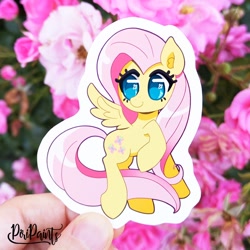 Size: 656x656 | Tagged: safe, artist:piripaints, fluttershy, pegasus, pony, g4, cute, ear fluff, flower, hand, irl, one leg raised, photo, shyabetes, spread wings, wings