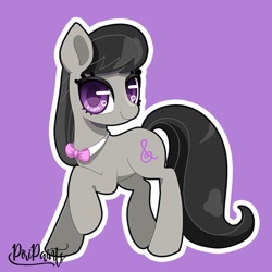 Size: 656x656 | Tagged: safe, artist:piripaints, octavia melody, earth pony, pony, g4, bowtie, cute, female, looking at you, one leg raised, purple background, simple background, solo, tavibetes