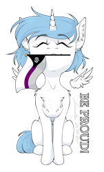 Size: 674x1114 | Tagged: safe, artist:lunciakkk, oc, oc only, oc:seiko, alicorn, pony, chest fluff, commission, ear fluff, flag, pride flag, pride month, simple background, solo, transparent background, ych result