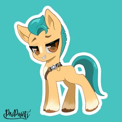Size: 1500x1500 | Tagged: safe, artist:piripaints, hitch trailblazer, earth pony, pony, g5, cute, dreamworks face, eyebrows, hitchbetes, looking at you, male, outline, sheriff's badge, simple background, smiling, solo, white outline