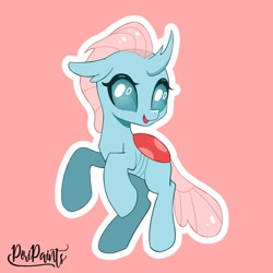 Size: 1200x1200 | Tagged: safe, artist:piripaints, ocellus, changedling, changeling, g4, cute, diaocelles, female, happy, looking at you, open mouth, open smile, outline, rearing, simple background, smiling, solo, white outline