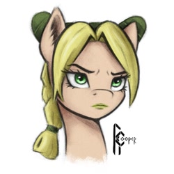 Size: 1239x1239 | Tagged: safe, artist:rcooper, earth pony, pony, anime, braid, ear fluff, fanart, female, jojo's bizarre adventure, jolyne cujoh, lipstick, mare, ponified, solo, stone ocean, yellow lipstick