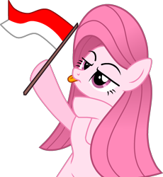 Size: 1816x1976 | Tagged: safe, artist:tanahgrogot, oc, oc only, oc:annisa trihapsari, earth pony, pony, :p, bipedal, earth pony oc, female, flag, hoof hold, hooves, indonesia, lidded eyes, mare, show accurate, simple background, solo, tongue out, transparent background
