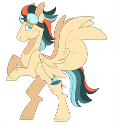 Size: 859x930 | Tagged: safe, artist:fizzlefer, oc, oc only, oc:turbo swifter, pegasus, pony, art trade, goggles, looking at you, male, simple background, stallion, transparent background