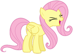 Size: 440x322 | Tagged: safe, fluttershy, pegasus, pony, g4, sonic rainboom (episode), .svg available, eyes closed, female, folded wings, full body, hooves, mare, meme origin, open mouth, open smile, simple background, smiling, solo, standing, svg, tail, trace, transparent background, vector, wings, yay