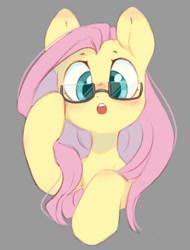 Size: 820x1079 | Tagged: safe, artist:melodylibris, fluttershy, pegasus, pony, g4, :o, bust, cute, female, glasses, gray background, looking at you, mare, open mouth, shyabetes, simple background, solo
