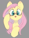 Size: 820x1079 | Tagged: safe, artist:melodylibris, fluttershy, pegasus, pony, :o, bust, cute, female, glasses, gray background, looking at you, mare, open mouth, shyabetes, simple background, solo