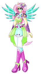 Size: 669x1194 | Tagged: safe, artist:dazzlingmimi, fluttershy, human, equestria girls, g4, boots, crystal guardian, crystal wings, high heel boots, shoes, simple background, solo, transparent background, wings