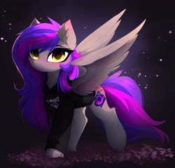 Size: 4096x3933 | Tagged: safe, artist:magnaluna, oc, oc only, pegasus, pony, absurd resolution, clothes, ear fluff, hock fluff, long mane, looking at you, night, oc name needed, pegasus oc, solo, spread wings, sweater, walking, wings