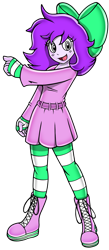Size: 896x2063 | Tagged: safe, artist:clarissa arts, oc, oc only, oc:mable syrup, human, equestria girls, g4, boots, bow, clothes, deaf, dress, gray eyes, hair bow, platform boots, purple hair, shoes, simple background, socks, solo, sonic the hedgehog (series), striped socks, stylized, transparent background