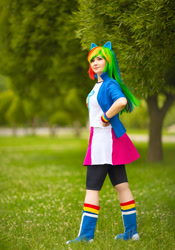 Size: 1280x1829 | Tagged: safe, artist:seabeersky, rainbow dash, human, equestria girls, g4, clothes, cosplay, costume, irl, irl human, multicolored hair, photo, rainbow hair, solo