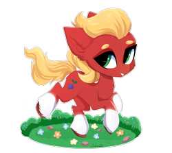 Size: 4000x3560 | Tagged: safe, artist:xsatanielx, sprout cloverleaf, earth pony, pony, g5, beanbrows, chest fluff, cute, ear fluff, eyebrows, flower, high res, male, simple background, smiling, solo, sproutbetes, stallion, transparent background