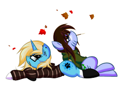 Size: 1600x1150 | Tagged: safe, artist:bamboodog, oc, oc only, pony, unicorn, clothes, duo, simple background, transparent background