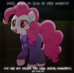 Size: 6265x6172 | Tagged: safe, artist:php178, color edit, derpibooru exclusive, gameloft, idw, vector edit, pinkie pie, earth pony, pony, g4, my little pony: friendship is magic, my little pony: rainbow roadtrip, ponies of dark water, .svg available, alternate color palette, button, caption, clothes, colored, contemplating insanity, curly mane, curly tail, cutie mark on clothes, dark, dark side, dc comics, dim light, equestria font, evil side, evil smile, expand dong, exploitable meme, face paint, female, frills, glowing, grin, highlights, idw moviefied, idw showified, image macro, lipstick, long sleeves, looking at you, makeup, mare, meme, mind break, movie accurate, paint, palette swap, pants, personality swap, pink mane, pink tail, pinkie joker, plotting your demise, propaganda, raised hoof, recolor, red eyes, red eyes take warning, resistance is futile, shirt, show moviefied, smiling, smiling at you, smirk, standing, subverted meme, svg, tail, text, the joker, translucent, vector, we live in a society, you can not escape, you can't have a nightmare if you never dream