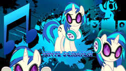 Size: 1280x720 | Tagged: safe, artist:goreharvest, dj pon-3, vinyl scratch, pony, unicorn, g4, female, headphones, mare, multeity, vinyl album, wallpaper