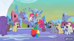 Size: 640x360 | Tagged: safe, screencap, pinkie pie, earth pony, pony, g4, season 3, the crystal empire, animated, crystal empire, female, gif, gifs.com, male, mare, open mouth, stallion
