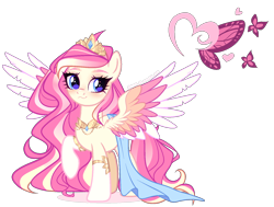 Size: 1586x1198 | Tagged: safe, artist:gihhbloonde, pegasus, pony, crown, female, jewelry, magical lesbian spawn, mare, offspring, parent:fluttershy, parent:princess cadance, regalia, simple background, solo, transparent background