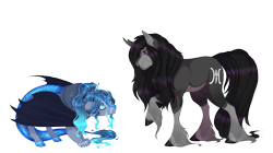 Size: 5000x2800 | Tagged: safe, artist:gigason, oc, oc only, oc:oscuro, oc:teal shine, hybrid, pony, unicorn, bat wings, high res, palindrome get, simple background, transparent background, wings