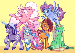 Size: 2783x1962 | Tagged: safe, artist:saggiemimms, blossom (g1), blue belle, butterscotch (g1), cotton candy (g1), minty (g1), snuzzle, earth pony, pegasus, pony, unicorn, g1, redesign