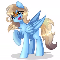 Size: 1773x1773 | Tagged: safe, artist:stesha, oc, oc only, oc:lusty symphony, butterfly, pegasus, pony, chest fluff, female, happy, open mouth, pegasus oc, simple background, solo, white background, wings