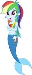 Size: 434x1024 | Tagged: safe, artist:fireluigi29, rainbow dash, mermaid, equestria girls, g4, belly button, clothes, crossed arms, female, fins, fish tail, mermaid tail, mermaidized, mermay, simple background, solo, species swap, tail, transparent background, vector