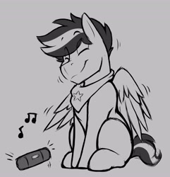 Size: 3949x4096 | Tagged: safe, artist:denzel, oc, oc only, oc:kibbie, pegasus, pony, bandana, cute, male, music, music notes, solo, stallion, vibing