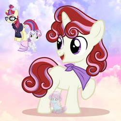 Size: 1080x1080 | Tagged: safe, artist:shiee-artopia223, moondancer, sweetie belle, pony, g4, base used, clothes, dress, female, filly, foal, fusion, fusion:sweetie belle, looking back, mare, neckerchief, smiling