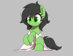 Size: 511x393 | Tagged: safe, artist:thebatfang, oc, oc only, oc:filly anon, earth pony, pony, aggie.io, clothes, cute, earth pony oc, female, filly, foal, gray background, oversized clothes, oversized shirt, shirt, simple background, sitting, solo