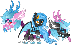 Size: 1280x813 | Tagged: safe, artist:lupulrafinat, oc, oc only, cow plant pony, monster pony, original species, plant pony, pony, augmented, augmented tail, bat wings, bedroom eyes, closed species, ear fluff, fangs, forked tongue, horns, plant, raised hoof, simple background, tail, transparent background, wings