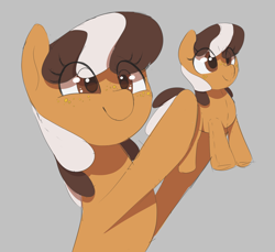 Size: 1148x1050 | Tagged: safe, artist:thebatfang, oc, oc only, oc:s'mare, earth pony, food pony, pony, cute, earth pony oc, eye clipping through hair, female, food, freckles, gray background, hoof hold, mare, plushie, ponified, pony plushie, self plushidox, simple background, smiling