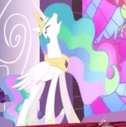 Size: 561x566 | Tagged: safe, screencap, princess celestia, g4, the return of harmony, cropped, photo, picture of a screen, yelling