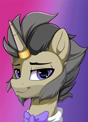Size: 1710x2370 | Tagged: safe, artist:joaothejohn, oc, oc only, oc:mystic cache, pony, unicorn, clothes, horn, horn jewelry, horn ring, jewelry, looking at you, necktie, ring, simple background, solo, unicorn oc