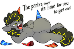 Size: 2100x1400 | Tagged: safe, artist:change, oc, oc:bug-zapper, earth pony, pony, armpits, belly, belly button, big belly, hat, open mouth, party hat, simple background, story in the source, transparent background, vore