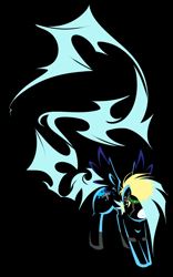 Size: 850x1360 | Tagged: safe, artist:bamboodog, oc, oc only, oc:voltage x, pegasus, pony, black background, lineart, minimalist, simple background, solo
