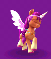 Size: 828x954 | Tagged: safe, sunny starscout, earth pony, pony, g5, my little pony: a maretime bay adventure, 3d, animated, cute, dancing, fake horn, fake wings, female, game screencap, gif, i watch it for the ears, loop, mare, perfect loop, solo, sunnybetes