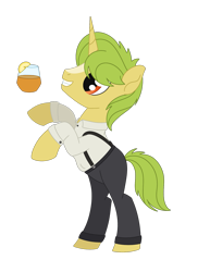 Size: 1311x1695 | Tagged: safe, artist:dyonys, oc, oc:whiskey sour, pony, unicorn, bipedal, clothes, coat markings, cutie mark, fallout equestria oc, male, pants, simple background, stallion, transparent background