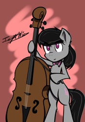 Size: 1400x2000 | Tagged: safe, artist:icy wind, octavia melody, earth pony, pony, g4, bipedal, cello, female, mare, musical instrument, smiling, solo