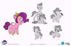 Size: 2083x1349 | Tagged: safe, artist:claudio naccari, boulder media, pipp petals, pegasus, pony, g5, my little pony: tell your tale, official, adorapipp, blue eyes, blue-eyed pipp, boulder media logo, chubby, concept art, cute, female, hasbro, hasbro logo, logo, mare, my little pony logo, physique difference, simple background, slim, text, thin, white background