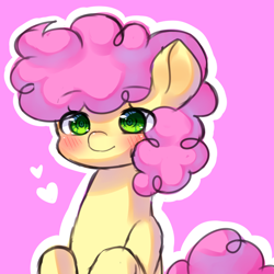 Size: 1000x1000 | Tagged: safe, artist:dddreamdraw, li'l cheese, earth pony, pony, g4, the last problem, blushing, eye clipping through hair, foal, heart, outline, pink background, simple background, solo, white background, white outline