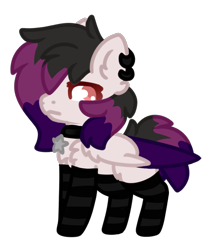 Size: 1318x1510 | Tagged: safe, artist:michini, oc, oc only, oc:hannah, pegasus, pony, chest fluff, chibi, choker, clothes, cute, ear piercing, female, mare, piercing, requested art, simple background, socks, stockings, striped socks, thigh highs, transparent background, wings
