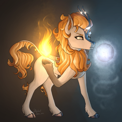 Size: 4000x4000 | Tagged: safe, artist:stardustspix, oc, oc:ardent snow, kirin, female, fire, glowing, kirin oc, magic, orb, solo