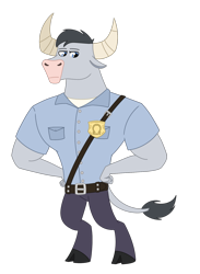 Size: 1257x1716 | Tagged: safe, artist:dyonys, oc, oc only, oc:justice, minotaur, badge, clothes, male, police officer, shirt, simple background, transparent background