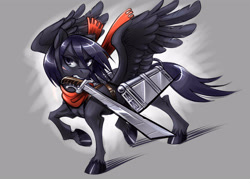 Size: 3500x2500 | Tagged: safe, artist:noupie, pegasus, pony, attack on titan, female, high res, mare, mikasa ackerman, mouth hold, ponified, sword, weapon