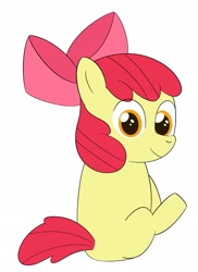 Size: 1974x2719 | Tagged: safe, artist:toryu137, apple bloom, earth pony, pony, g4, female, filly, foal, looking at you, looking back, looking back at you, simple background, sitting, smiling, solo, white background