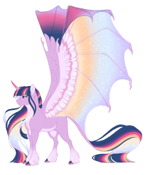 Size: 4600x5206 | Tagged: safe, artist:gigason, twilight sparkle, alicorn, pony, g4, the last problem, absurd resolution, bat wings, colored wings, ethereal mane, hybrid wings, large wings, leonine tail, multicolored wings, older, older twilight, older twilight sparkle (alicorn), princess twilight 2.0, simple background, solo, starry mane, tail, transparent background, twilight sparkle (alicorn), wings
