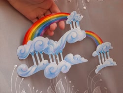 Size: 2048x1536 | Tagged: safe, artist:regenbogen, cloud, cloudsdale, craft, hand, irl, no pony, papercraft, photo, rainbow, traditional art