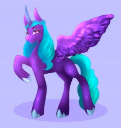 Size: 5011x5298 | Tagged: safe, artist:megatronsthiccthighs, opaline arcana, alicorn, pony, g5, my little pony: make your mark, spoiler:g5, absurd resolution, eyebrows, female, light blue background, looking at you, mare, raised hoof, shading, shadow, simple background, smiling, smiling at you, solo