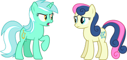 Size: 2060x984 | Tagged: safe, artist:starryshineviolet, bon bon, lyra heartstrings, sweetie drops, earth pony, pony, unicorn, g4, season 7, triple threat, duo, duo female, female, lyra is not amused, mare, simple background, transparent background, unamused, vector
