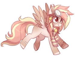 Size: 895x695 | Tagged: safe, artist:oddysies, oc, oc only, pegasus, pony, bandaid, bandaid on nose, clothes, goggles, scarf, simple background, solo, striped scarf, white background